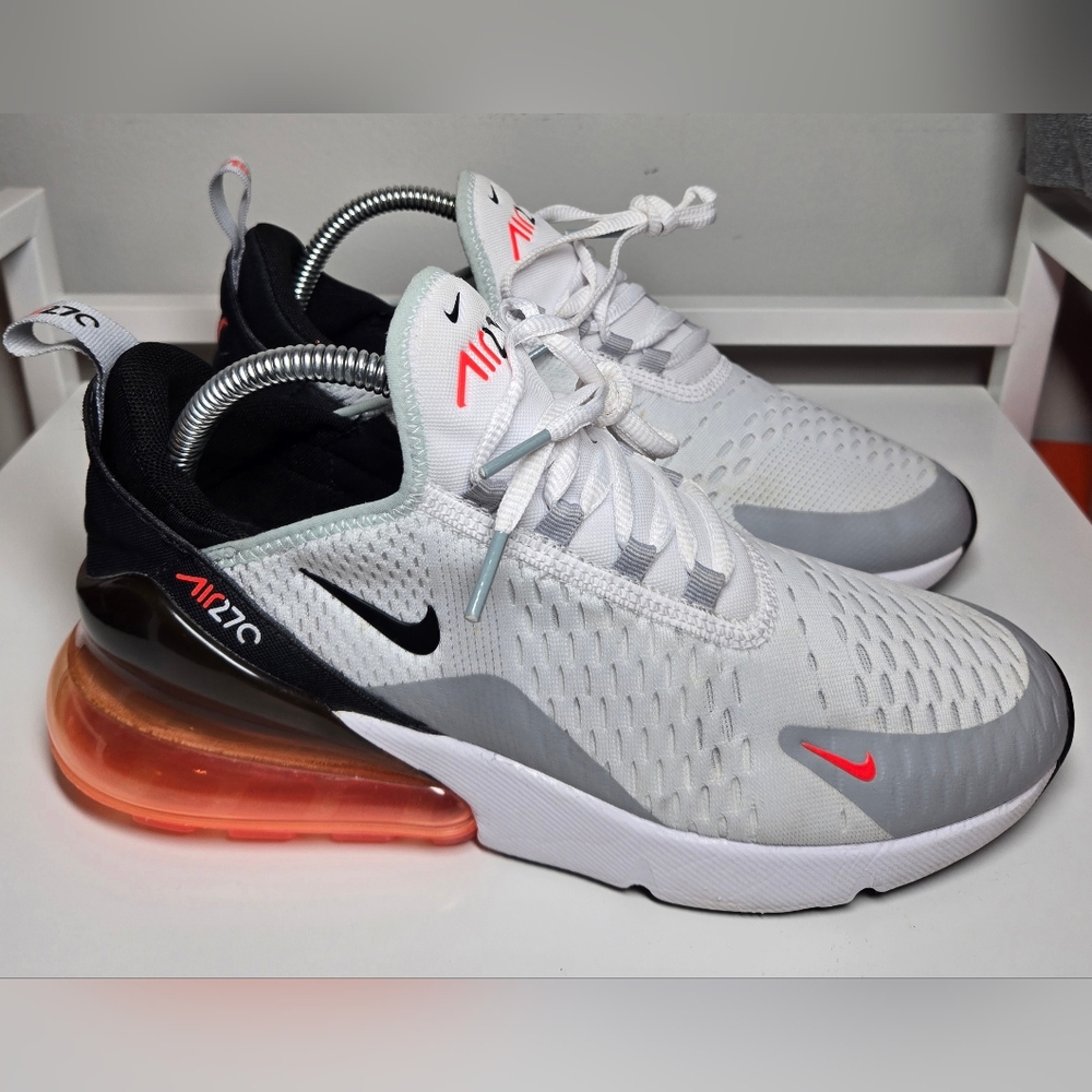 Nike Air Max 270 Women’s Sneakers — White, Gray, Black, Orange Accents